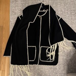 Toteme lookalike Black and Cream Fringe Sweater